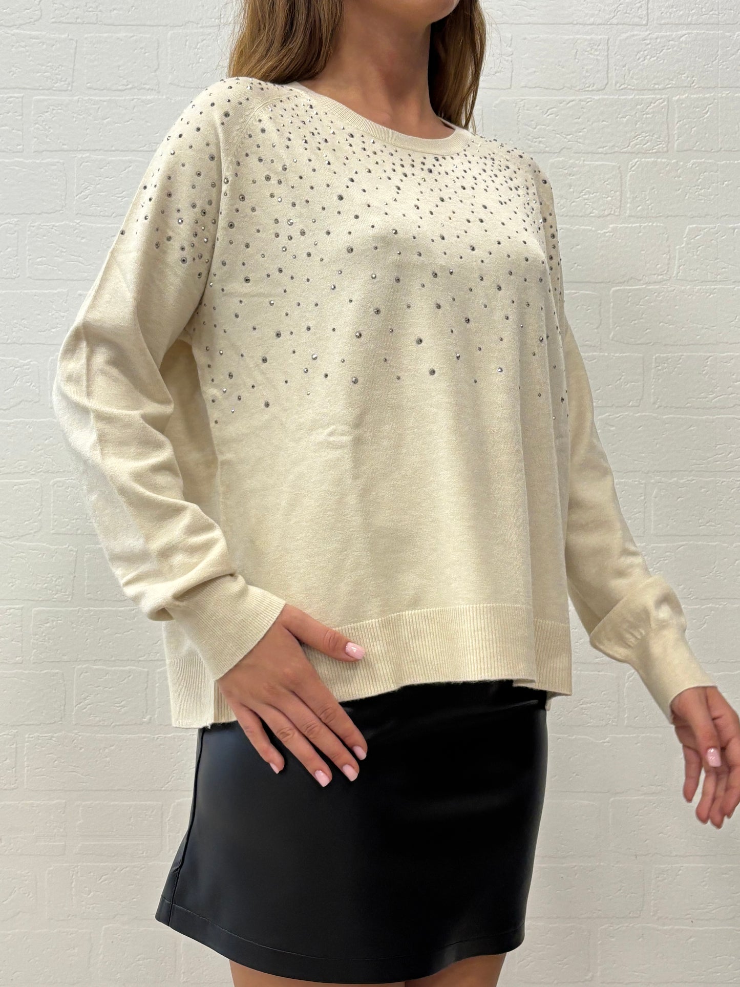Griffai Maglia girocollo con punti luce PANNA
