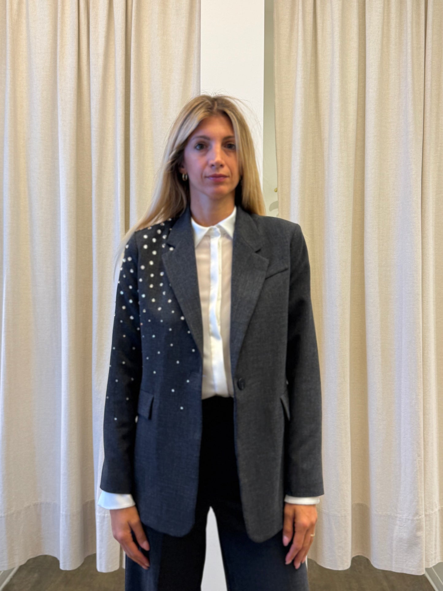 Relish Camicia ml colletto, finta coperta e polsini in raso PANNA