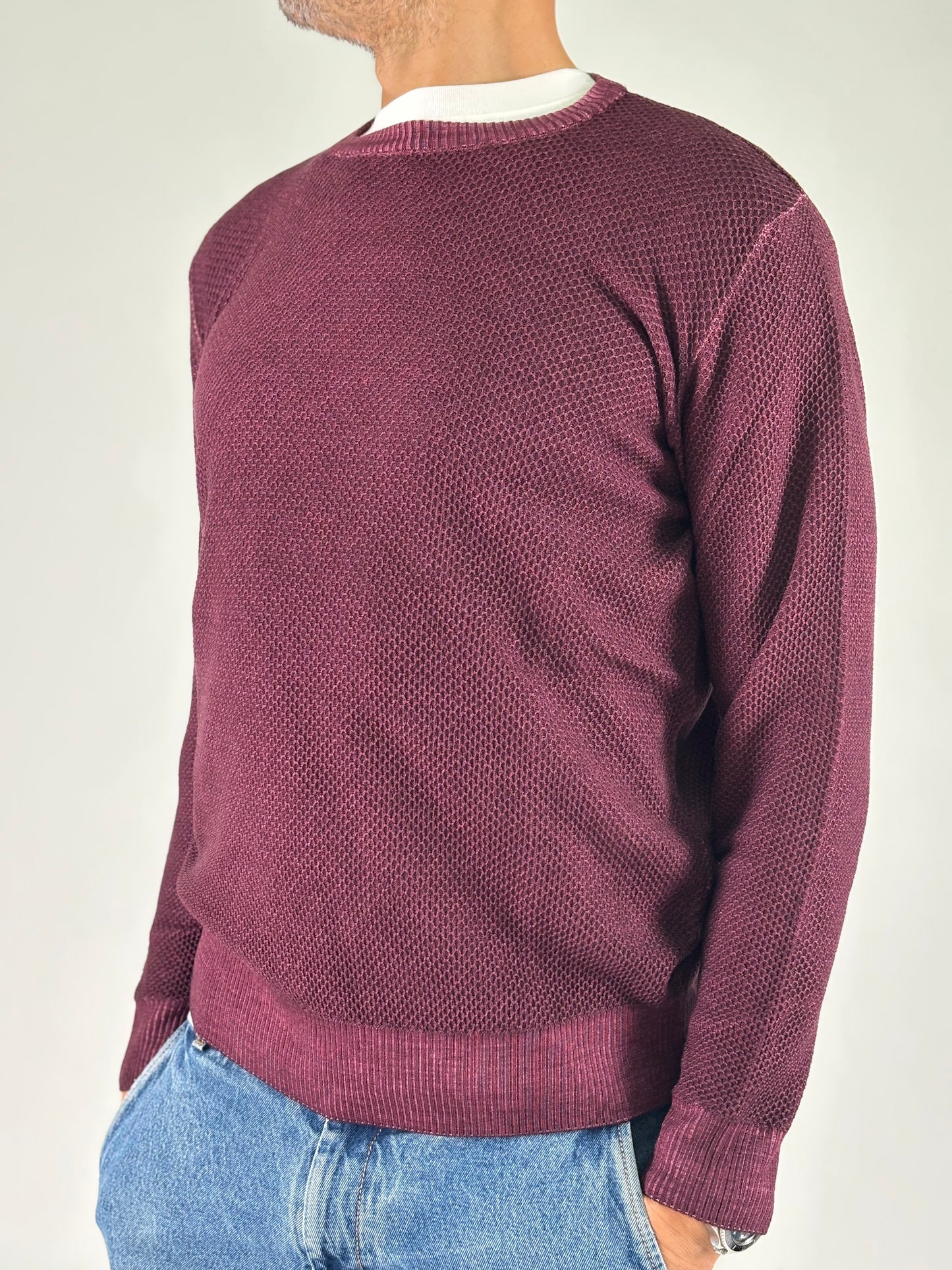 Sporting Mare Maglia girocollo nido d'ape in lana PRUGNA