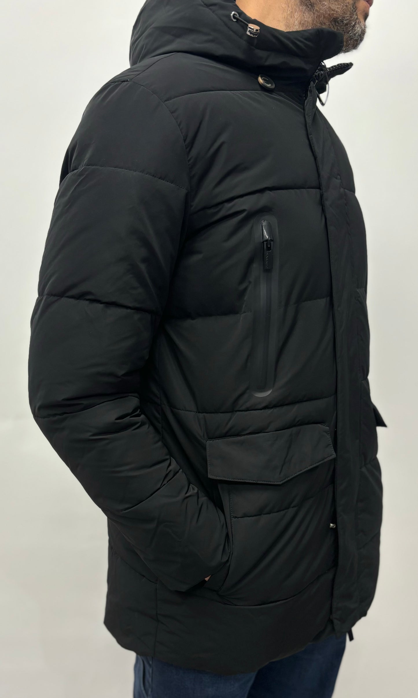 Markup Parka in vera piuma 3/4 con cappuccio NERO