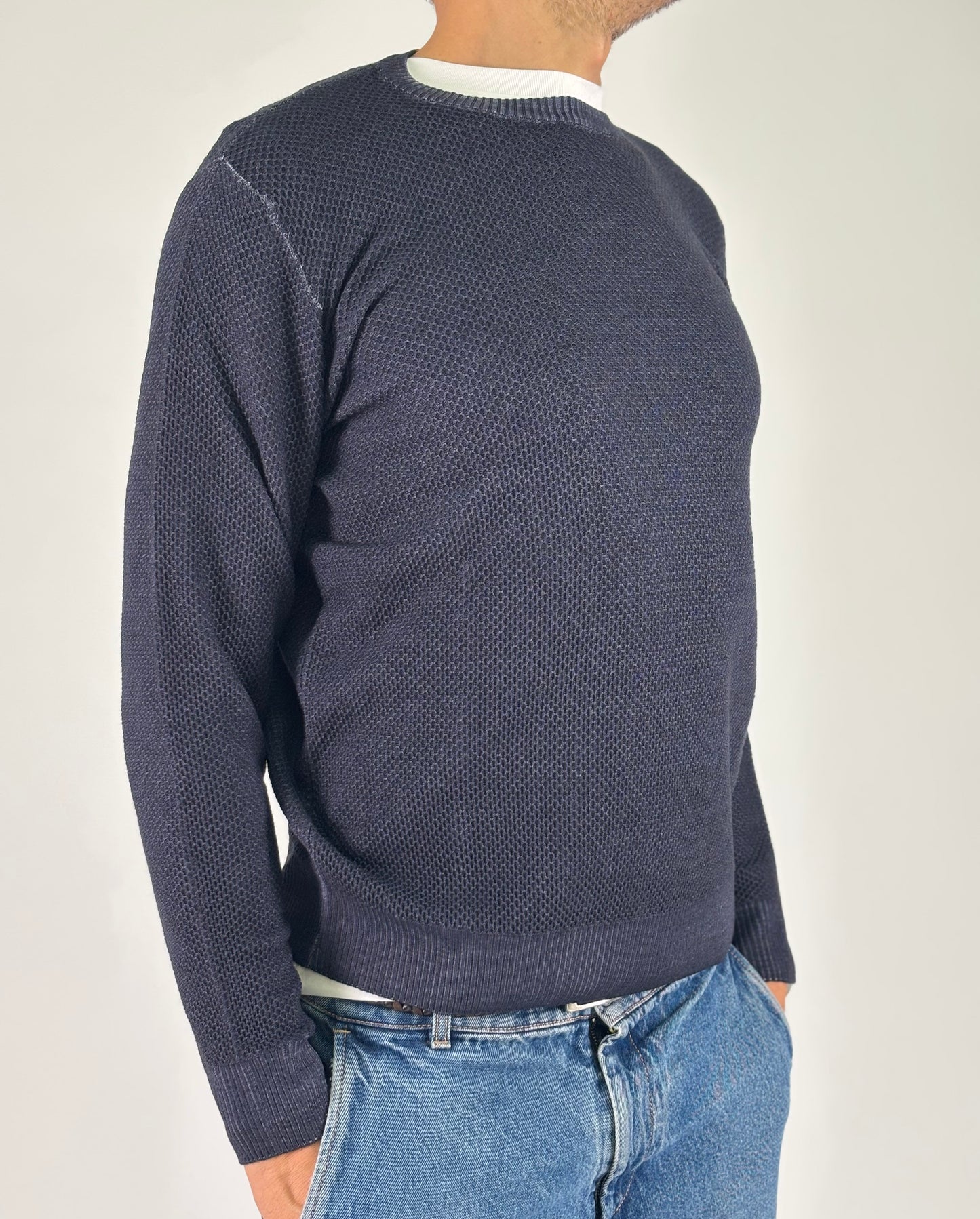 Sporting Mare Maglia girocollo nido d'ape in lana BLU