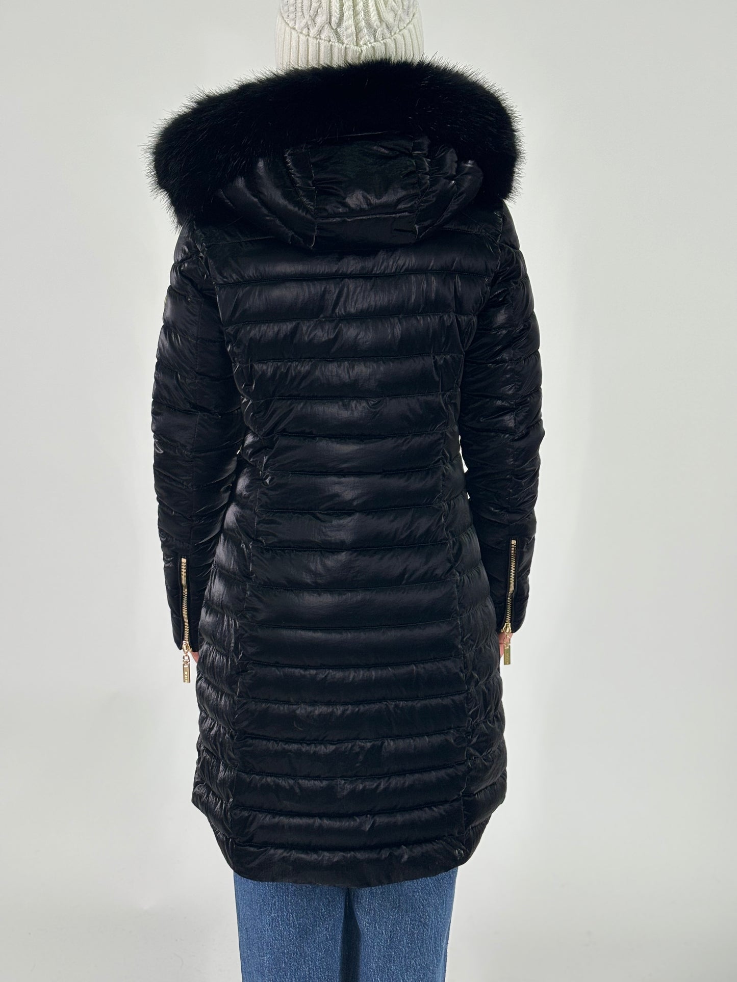 Relish Piumino lungo effetto satin con cappuccio NERO