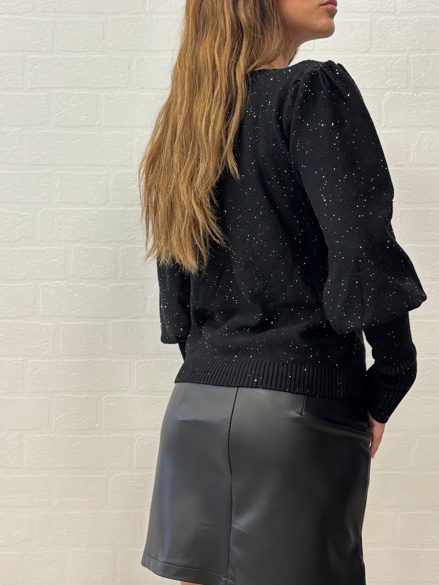 Griffai Maglia ml sbuffo con paillettes NERO