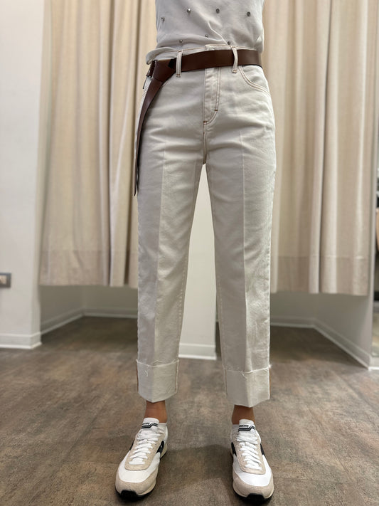 Haveone jeans con risovolto e cinta BIANCO