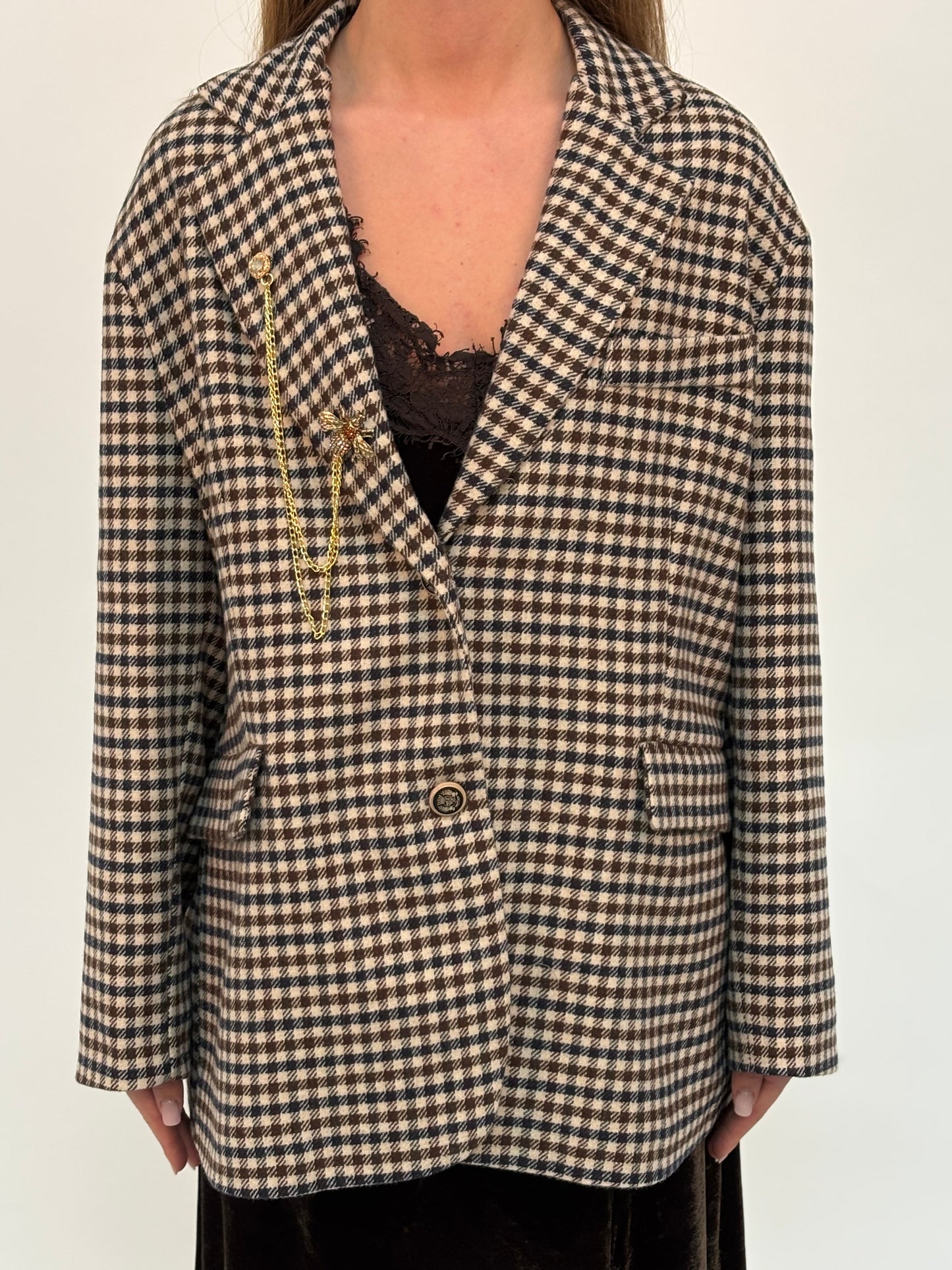 Tensione In Giacca corta over a scacchi PANNA/BLU/MORO