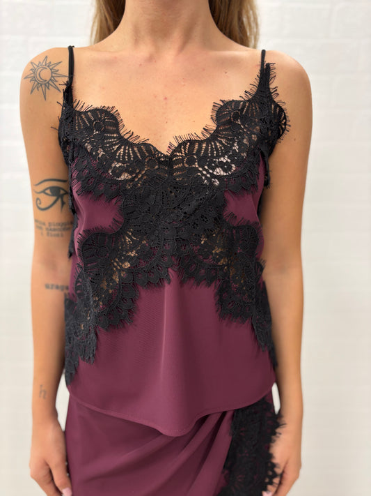 Tensione in Canotta con pizzo nero BORDEAUX