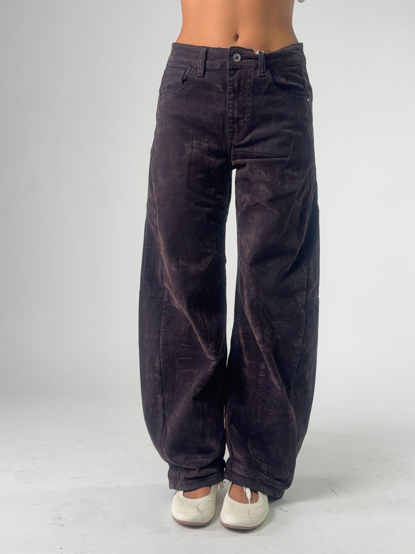 Pantalone ovetto in denim effetto velluto