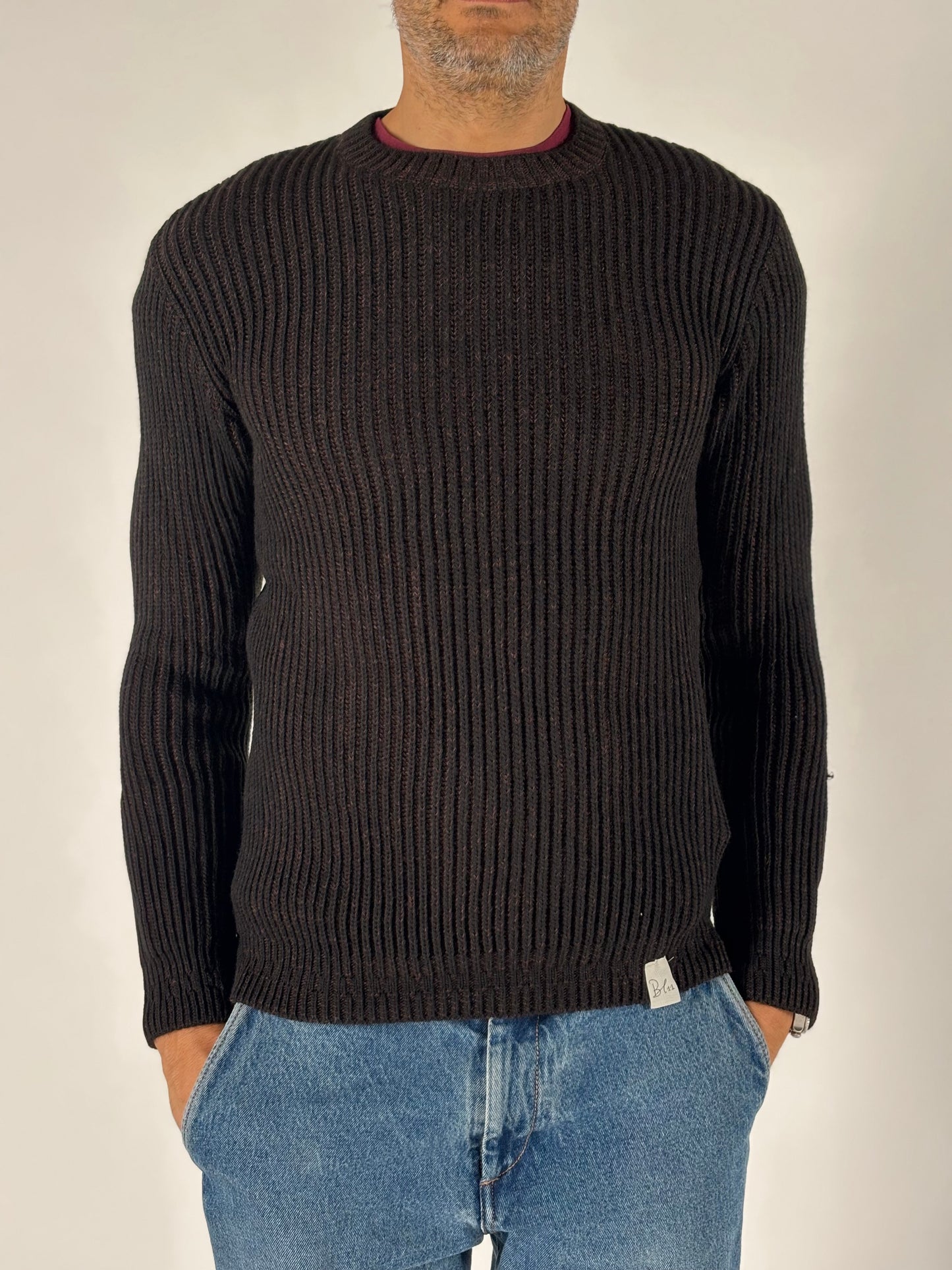 BL11 Maglia girocollo costa inglese NERO/MARRONE