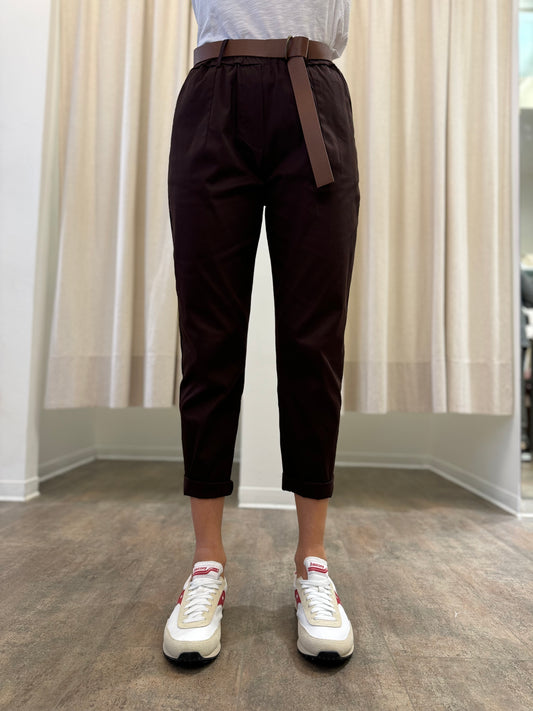 Susy Mix Pantaloni in cotone con cintura MARRONE