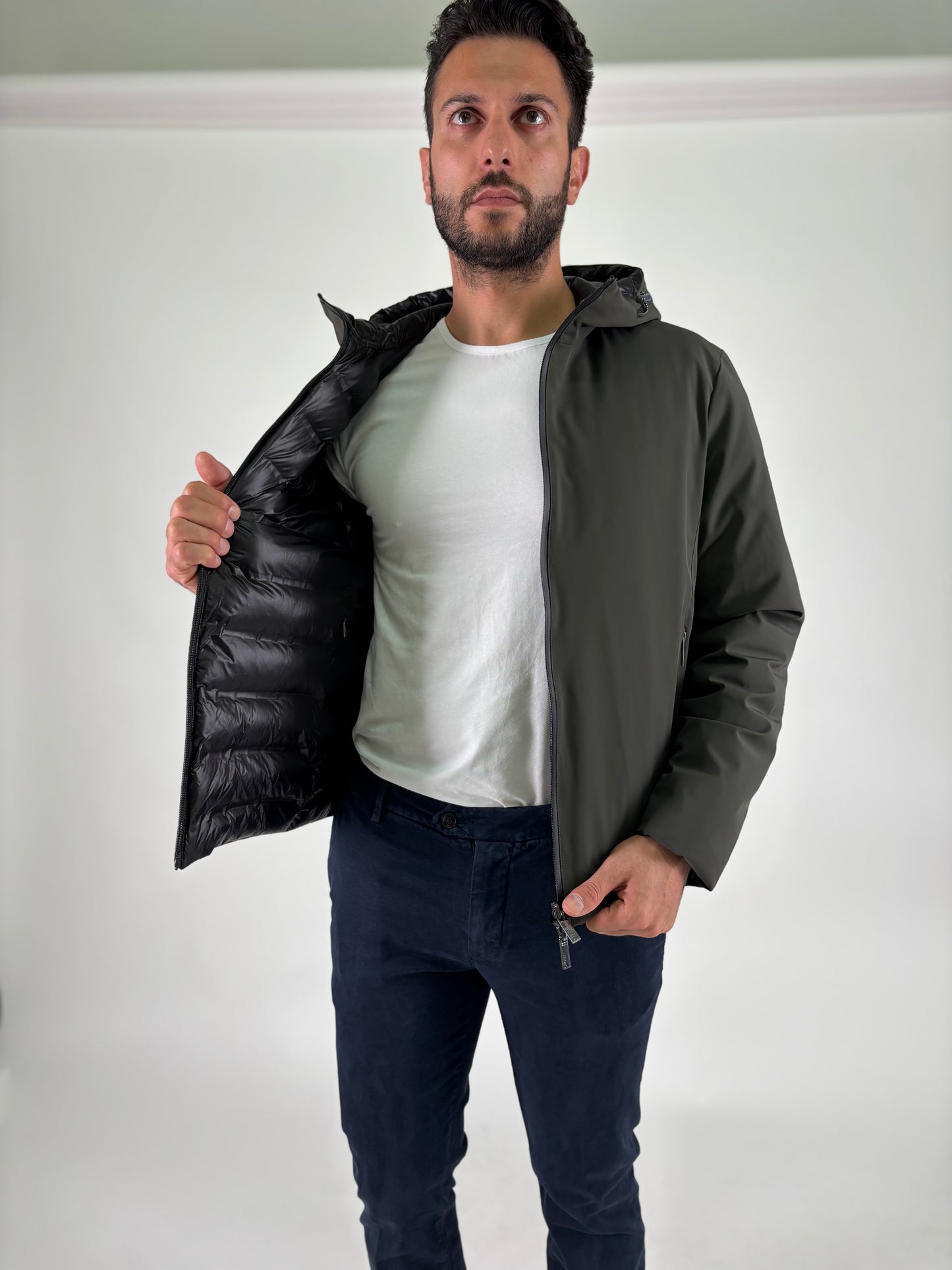 Heskimo Piumino corto reversibile con cappuccio MILITARE