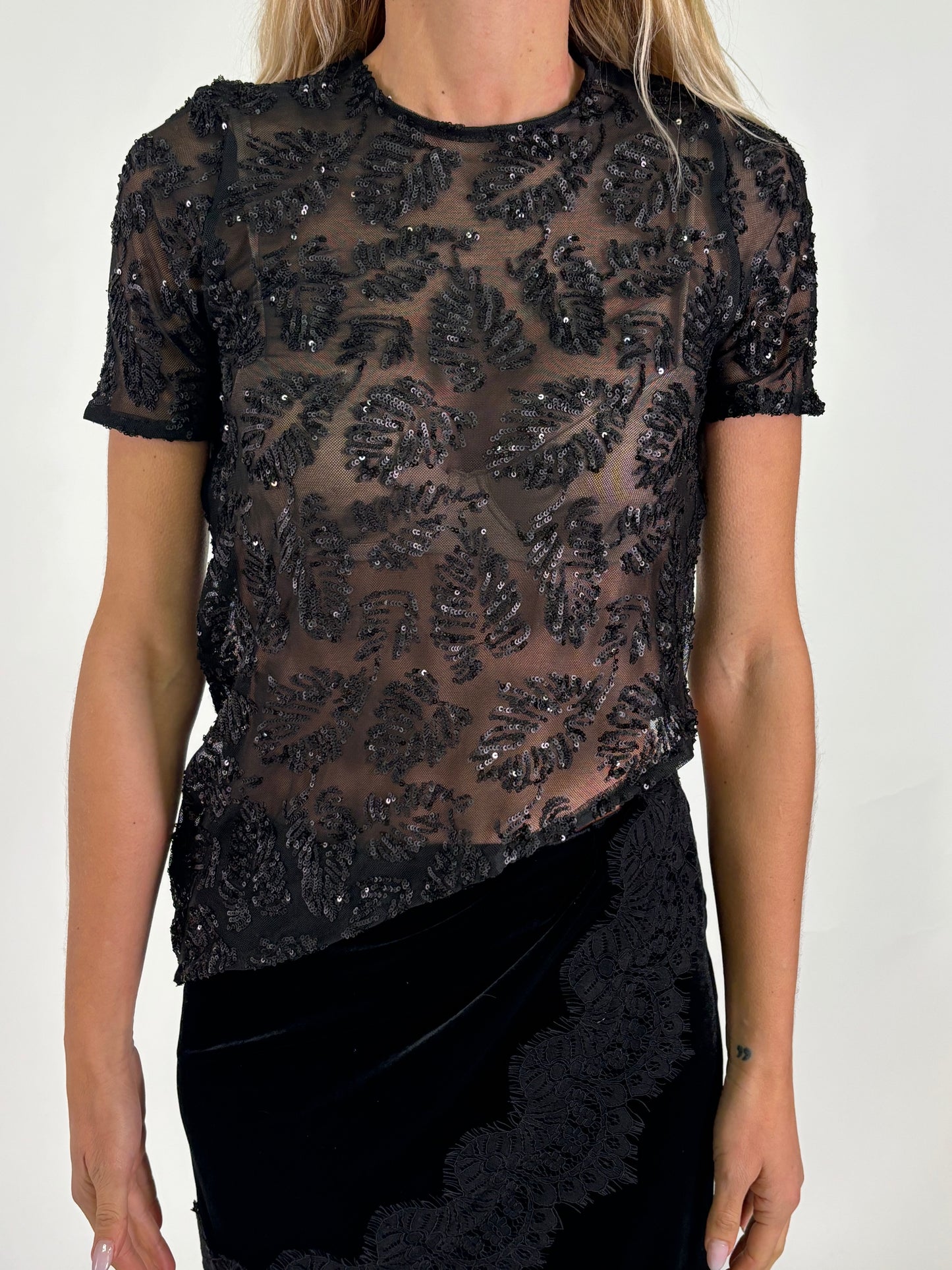 Tensione In t-shirt mm in pizzo NERO