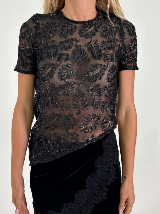 Tensione In t-shirt mm in pizzo NERO