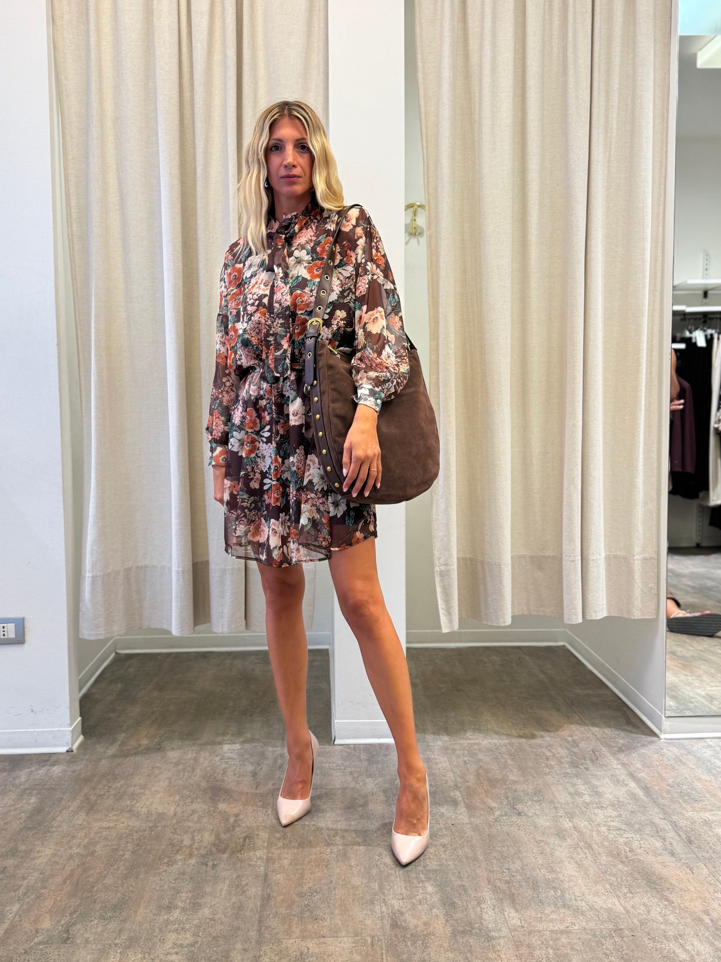 Susy Mix Abito corto ml base marrone FIORATO