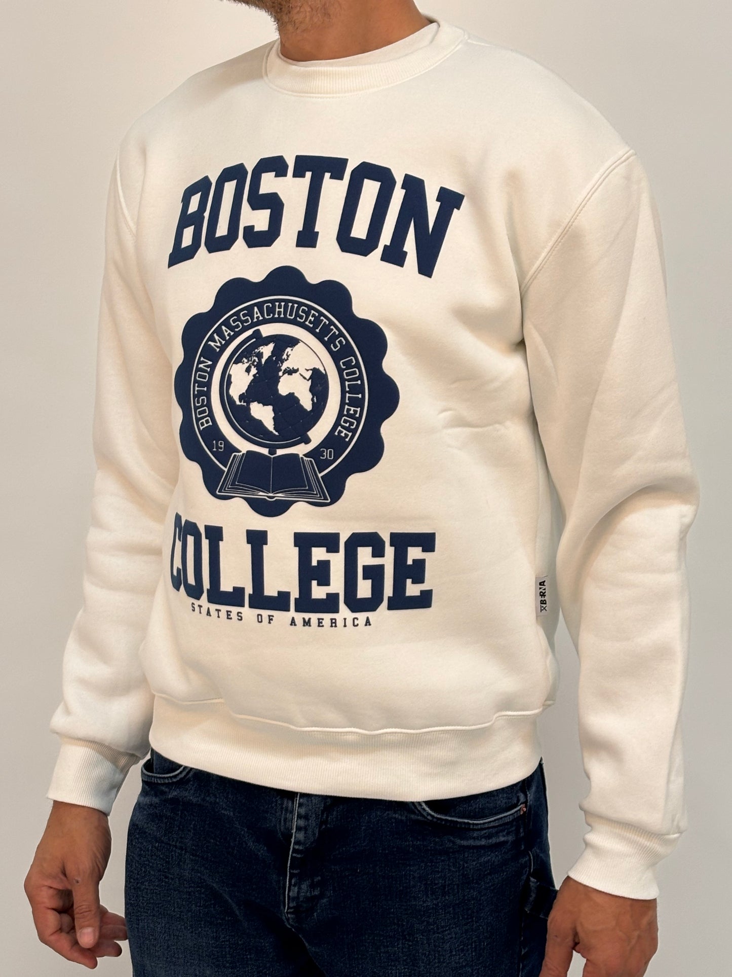 Berna Felpa girocollo stampa boston college BIANCO