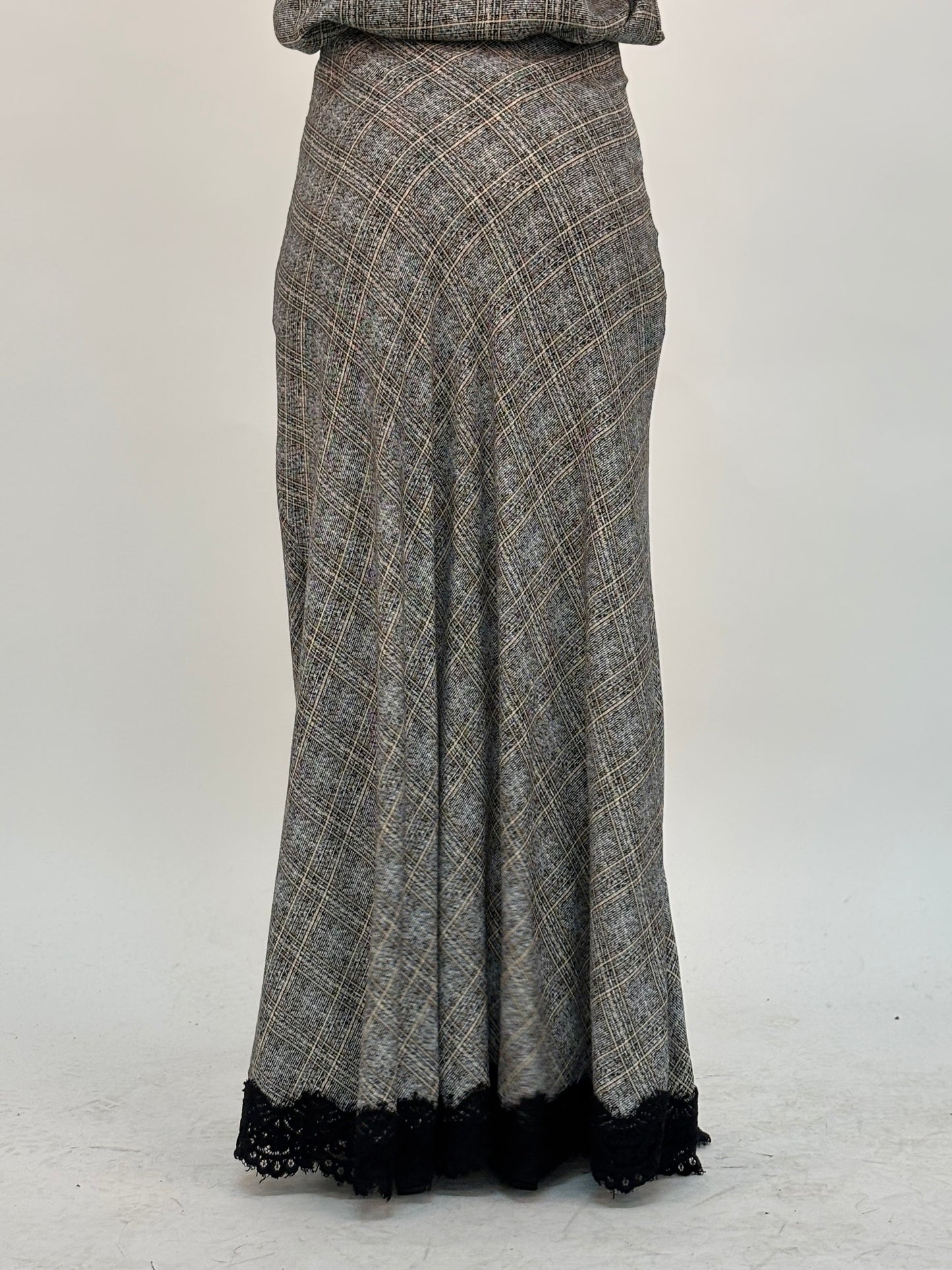 Haveone Gonna lunga con pizzo nero SCACCO NERO/BEIGE/PANNA