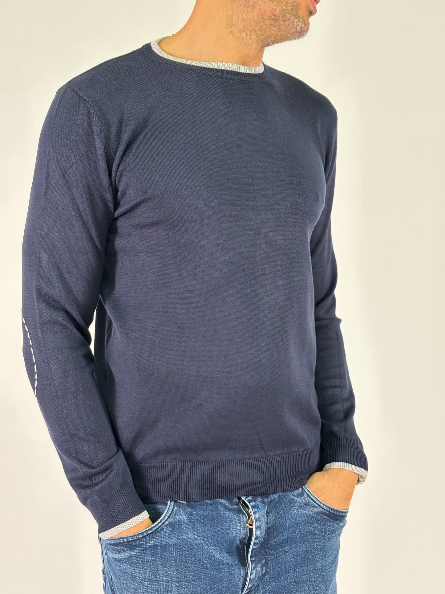 Seinse Maglia girocollo ml con profilo grigio BLU