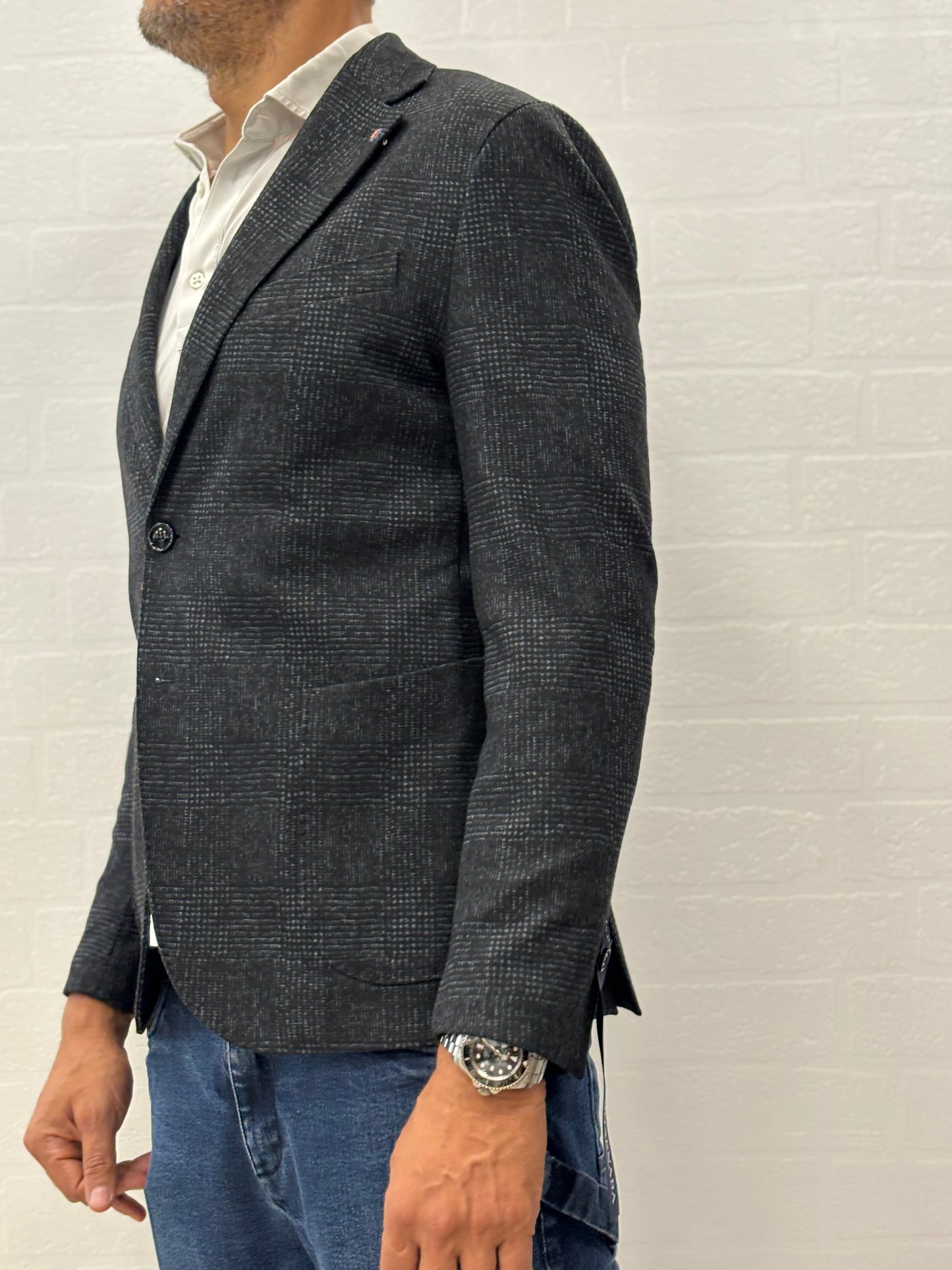 Bharnaba giacca in jersey scacchi BLU