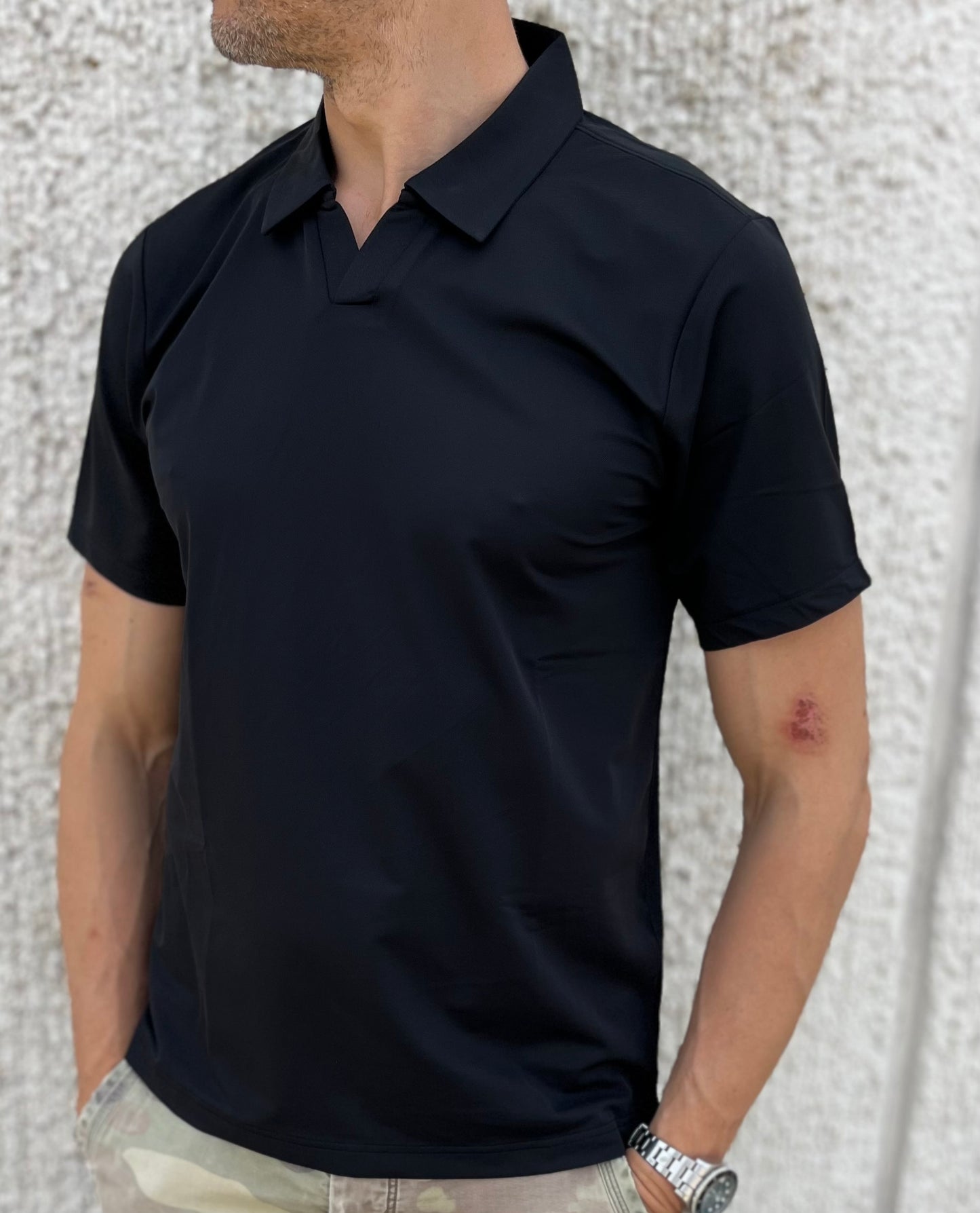 loft88 polo mezza manica tessuto tecnico piquet colo derby NERO