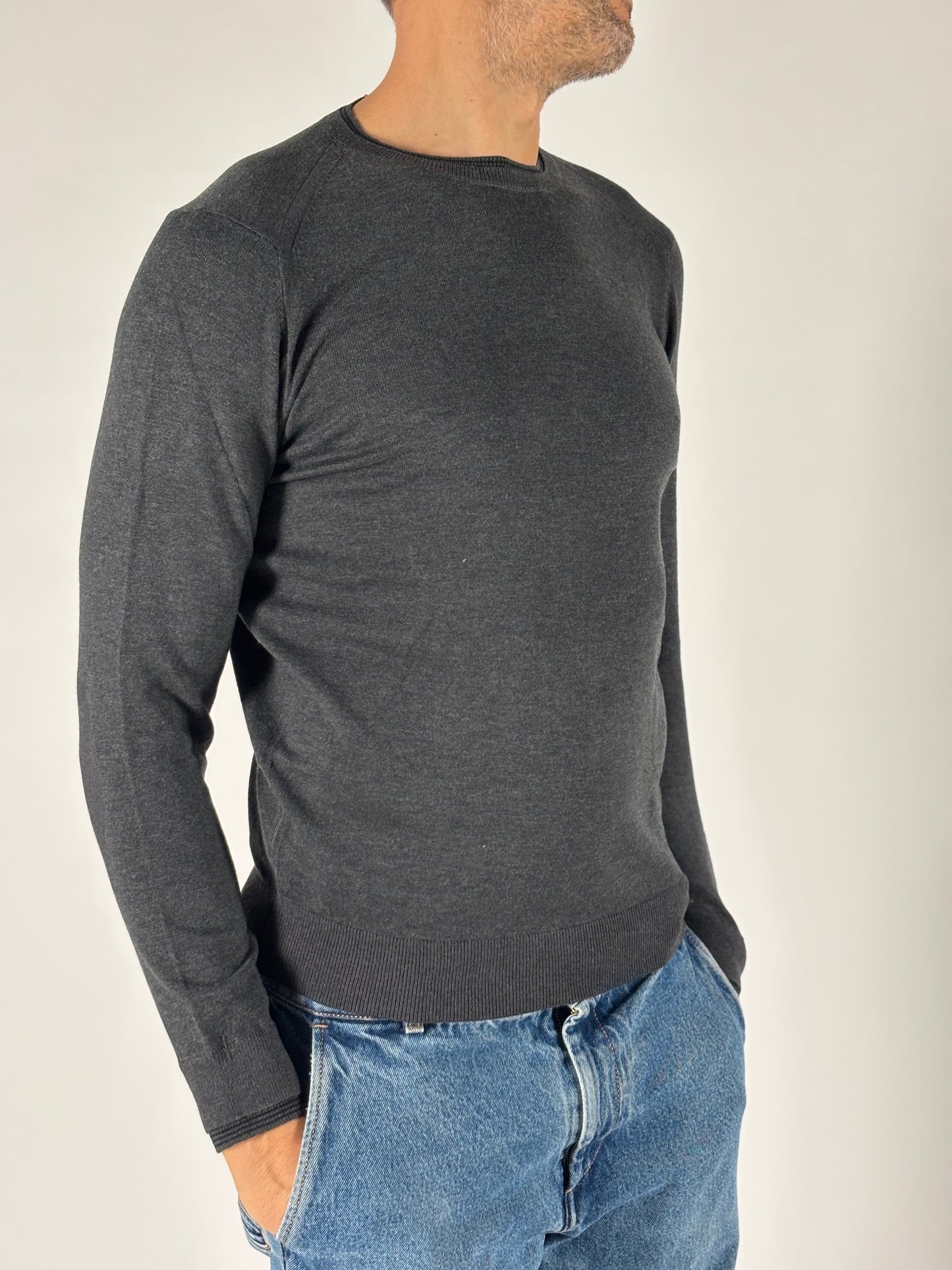 Loft88 Maglia girocollo ml con bottoni nel polsino ANTRACITE