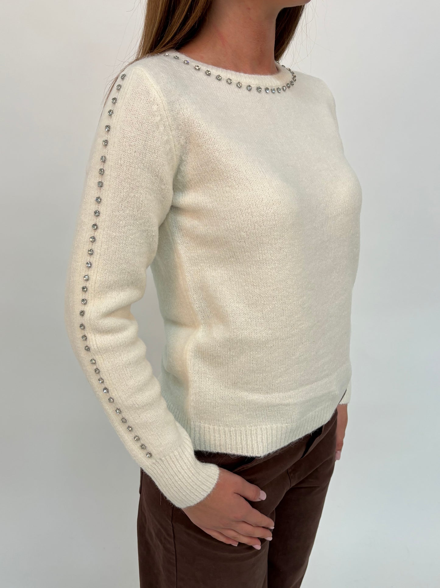 Kocca Maglia girocollo con strass PANNA