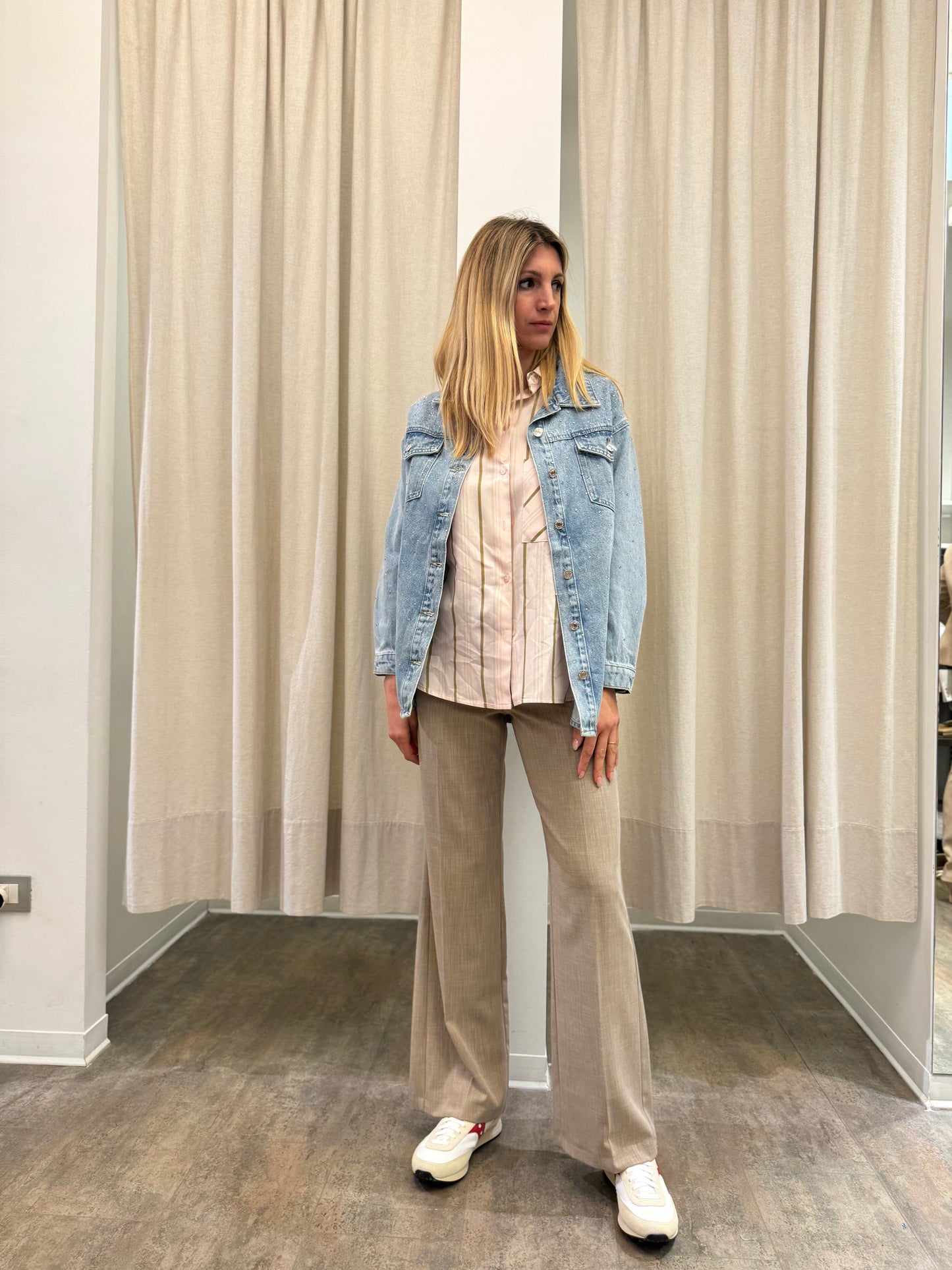 Eco Pantalone a palazzo con cintura SABBIA