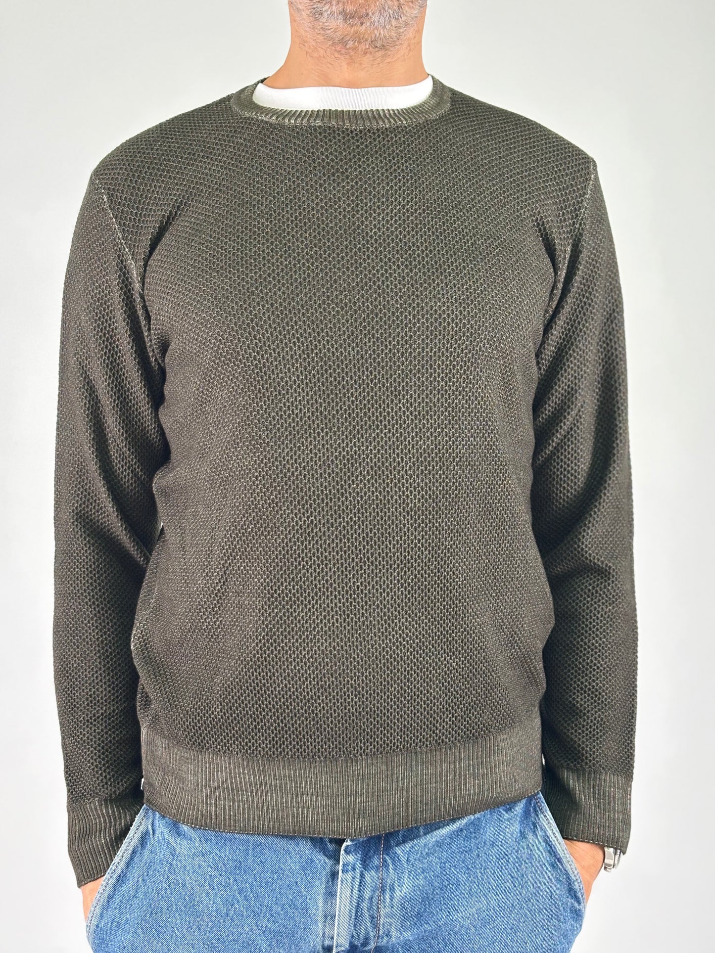 Sporting Mare Maglia girocollo nido d'ape in lana MILITARE