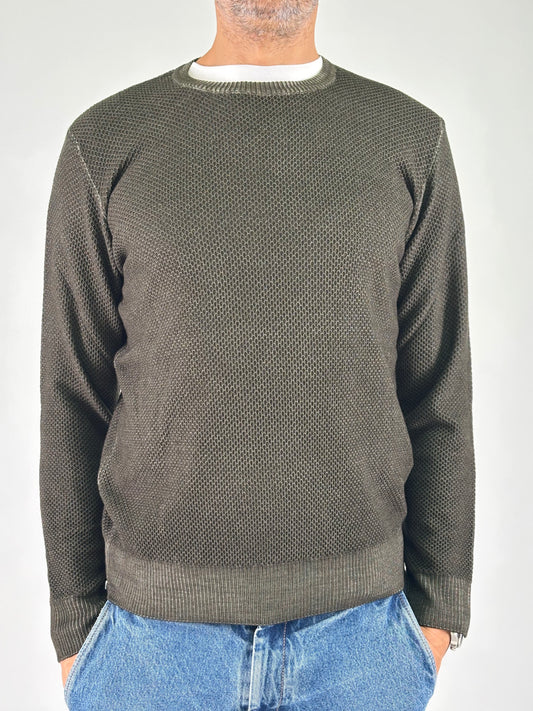 Sporting Mare Maglia girocollo nido d'ape in lana MILITARE