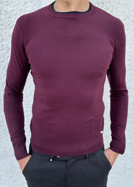 Markup Maglia girocollo lavorazione nido d'ape con toppe fantasia BORDEAUX