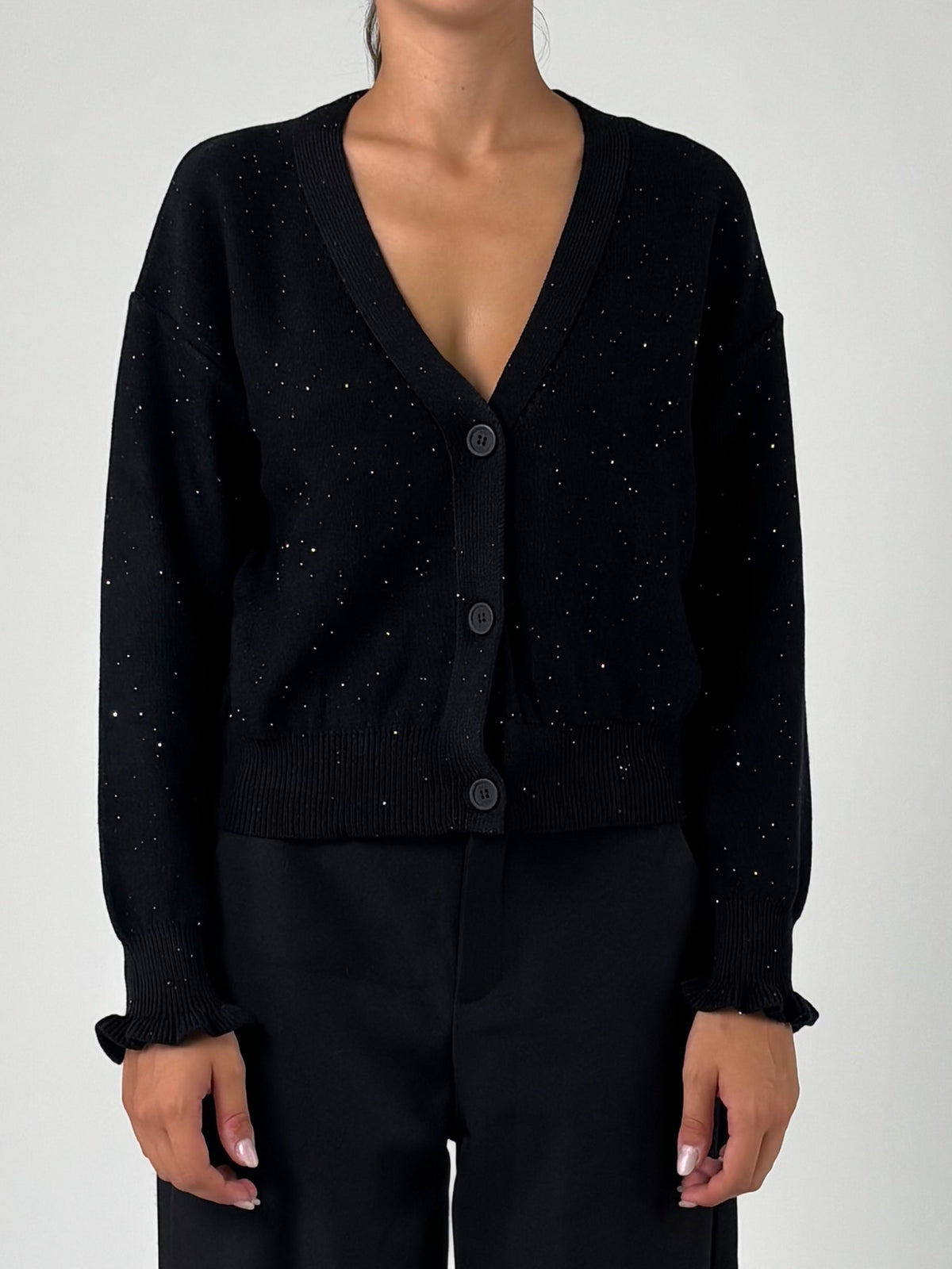 Cardigan V con micro paillettes