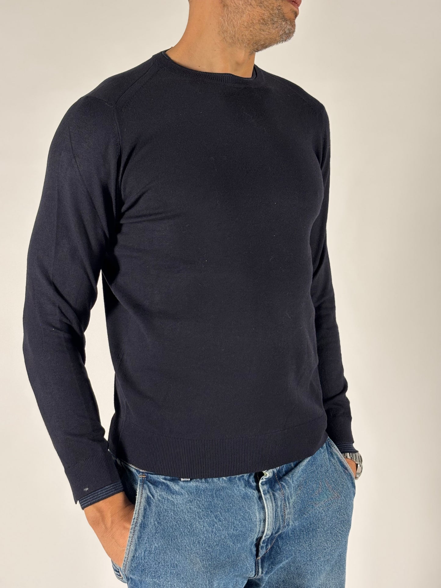 Loft88 Maglia girocollo ml con bottoni nel polsino BLU