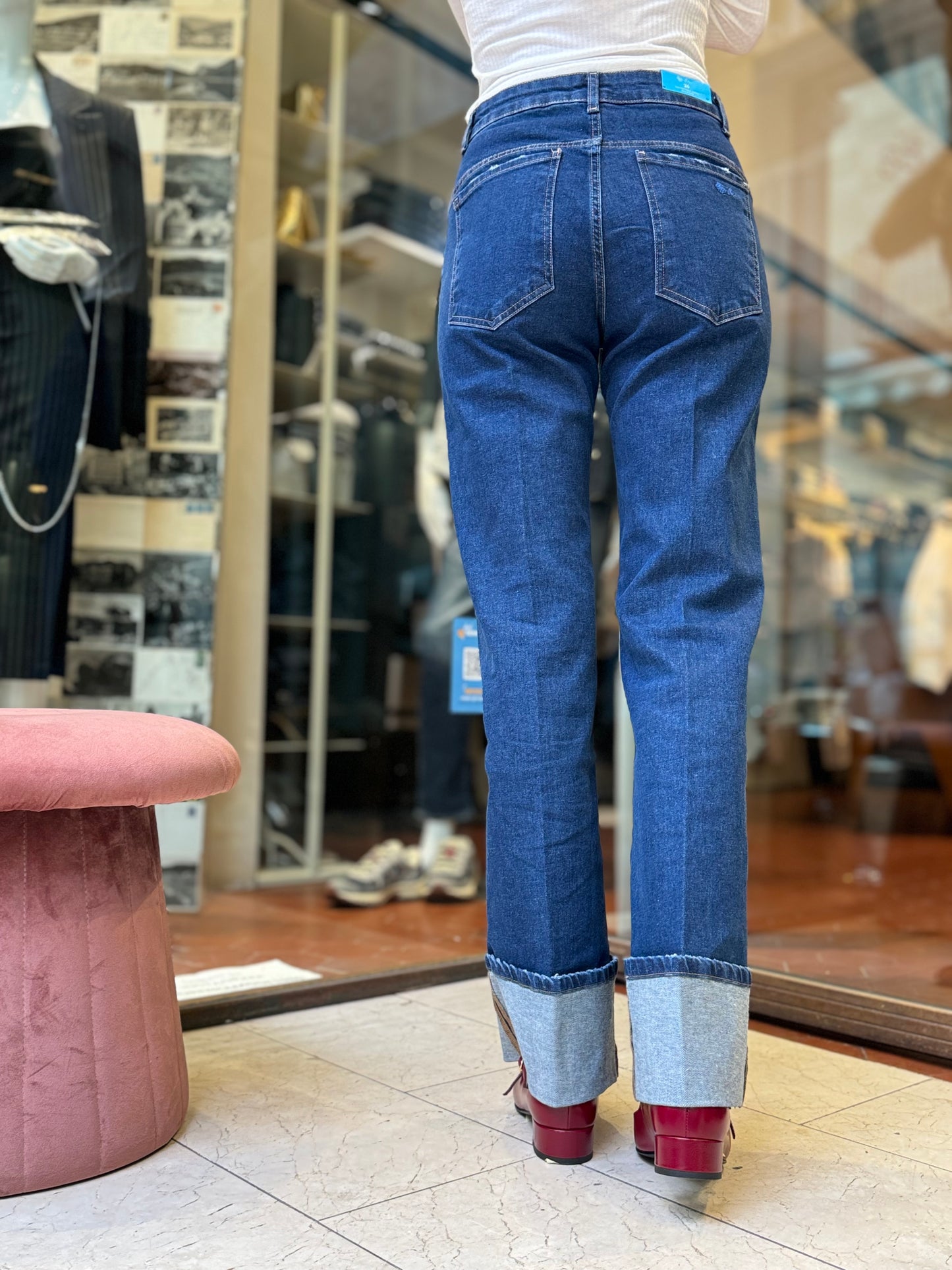 Merci Jeans vita alta dritto con risvolto in fondo BLU DENIM