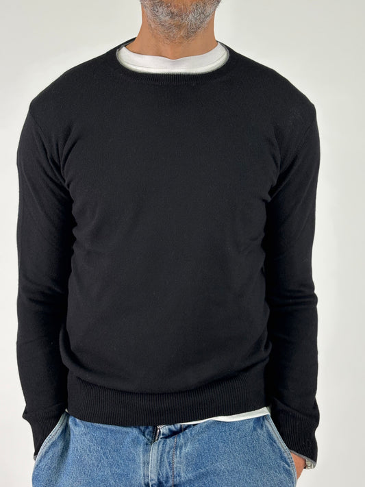 Retois Maglia ml girocollo con profilo grigio NERO