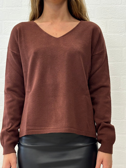 Griffai Maglia collo V spacchetti laterali MARRONE