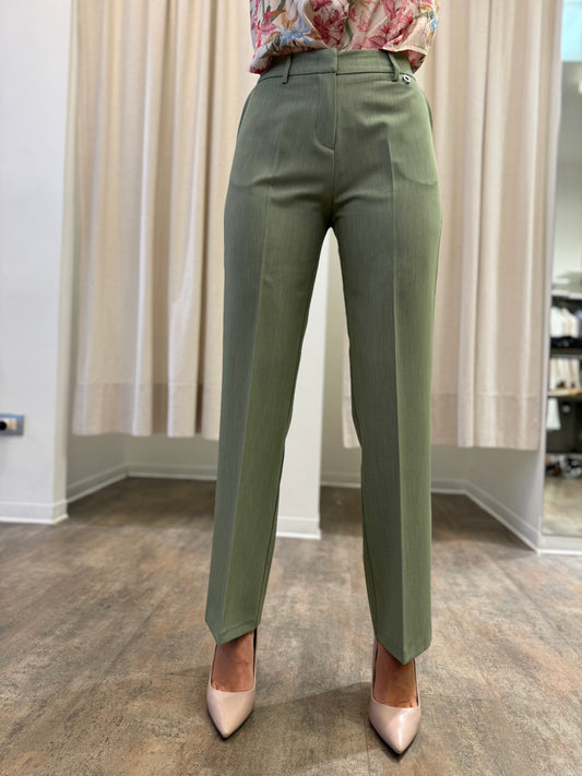 Eco Pantalone dritto con impunture VERDE SALVIA