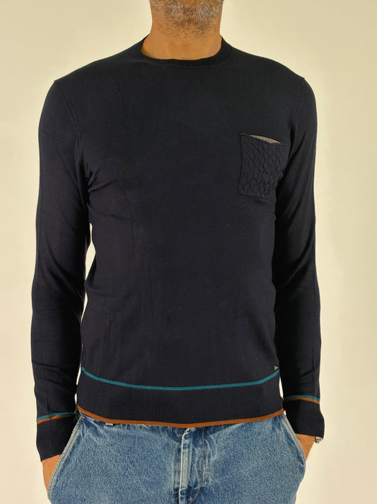 Markup Maglia ml girocollo con taschino trama treccia BLU