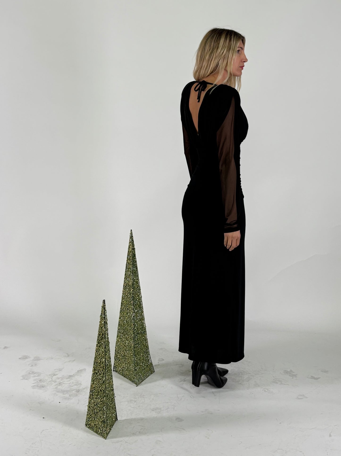 Haveone Abito lungo ml in tulle, scollo V NERO