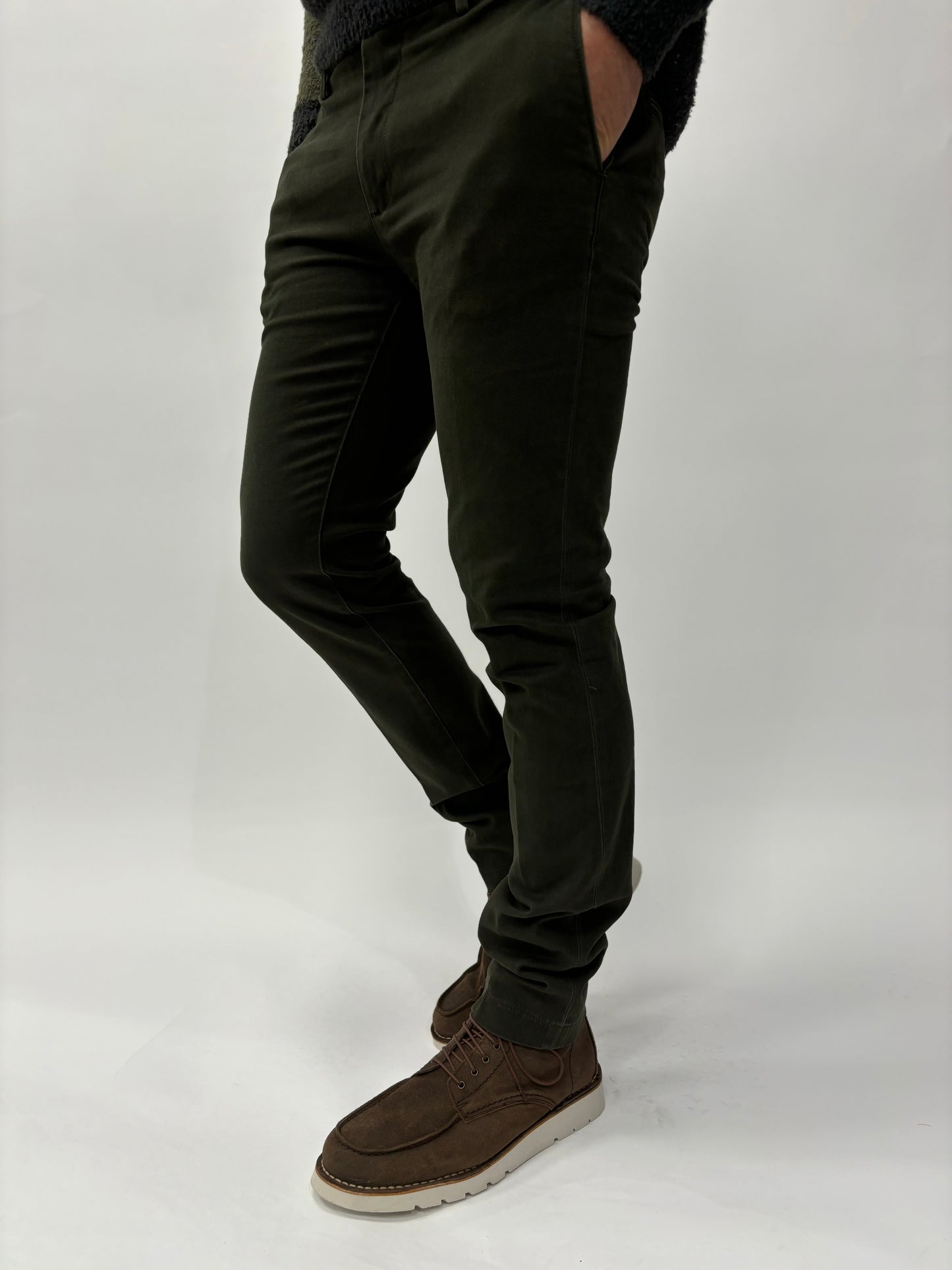 Teleria Zed Pantalone chino cotone tessuto diagonale VERDE MILITARE