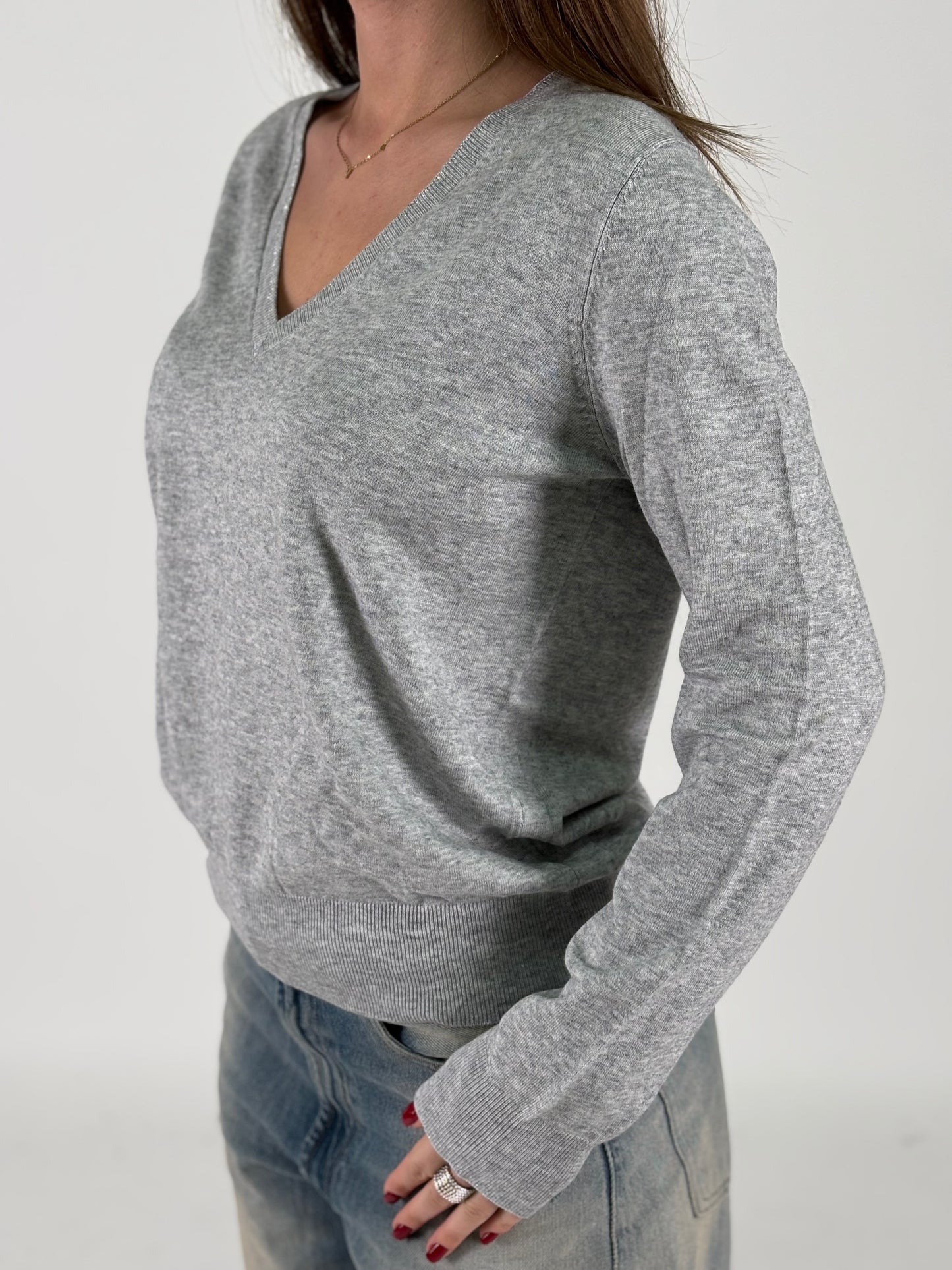 Kocca Maglia m/l collo V in lurex GRIGIO