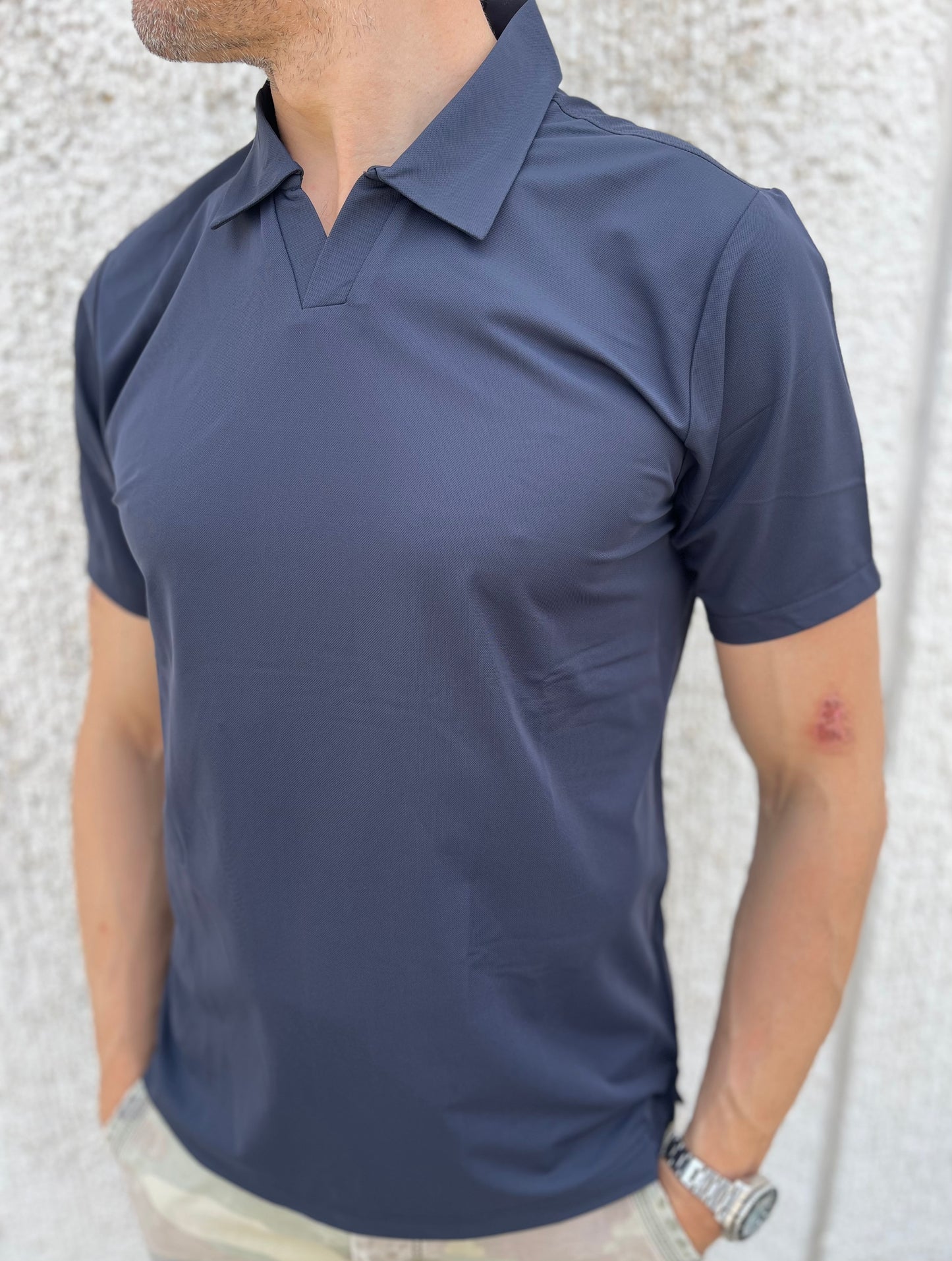 loft88 polo mezza manica tessuto tecnico piquet colo derby BLU