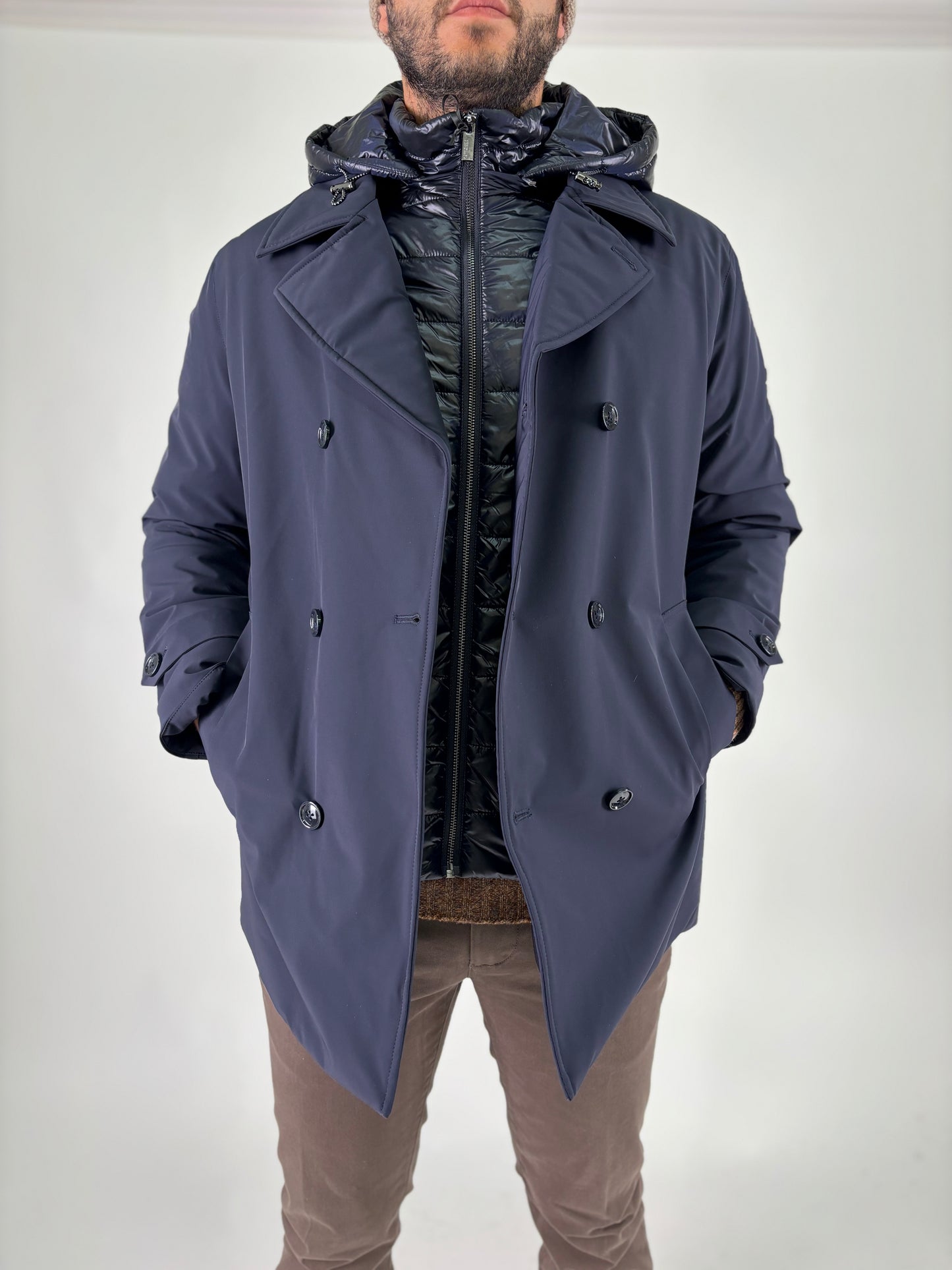 Heskimo Peacoat doppiopetto con pettorina staccabile BLU