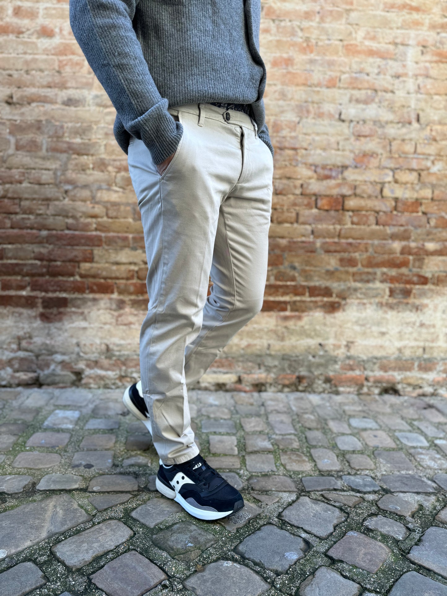 Roy Roger's Pantalone New Rolf C870 in gabardina GHIACCIO