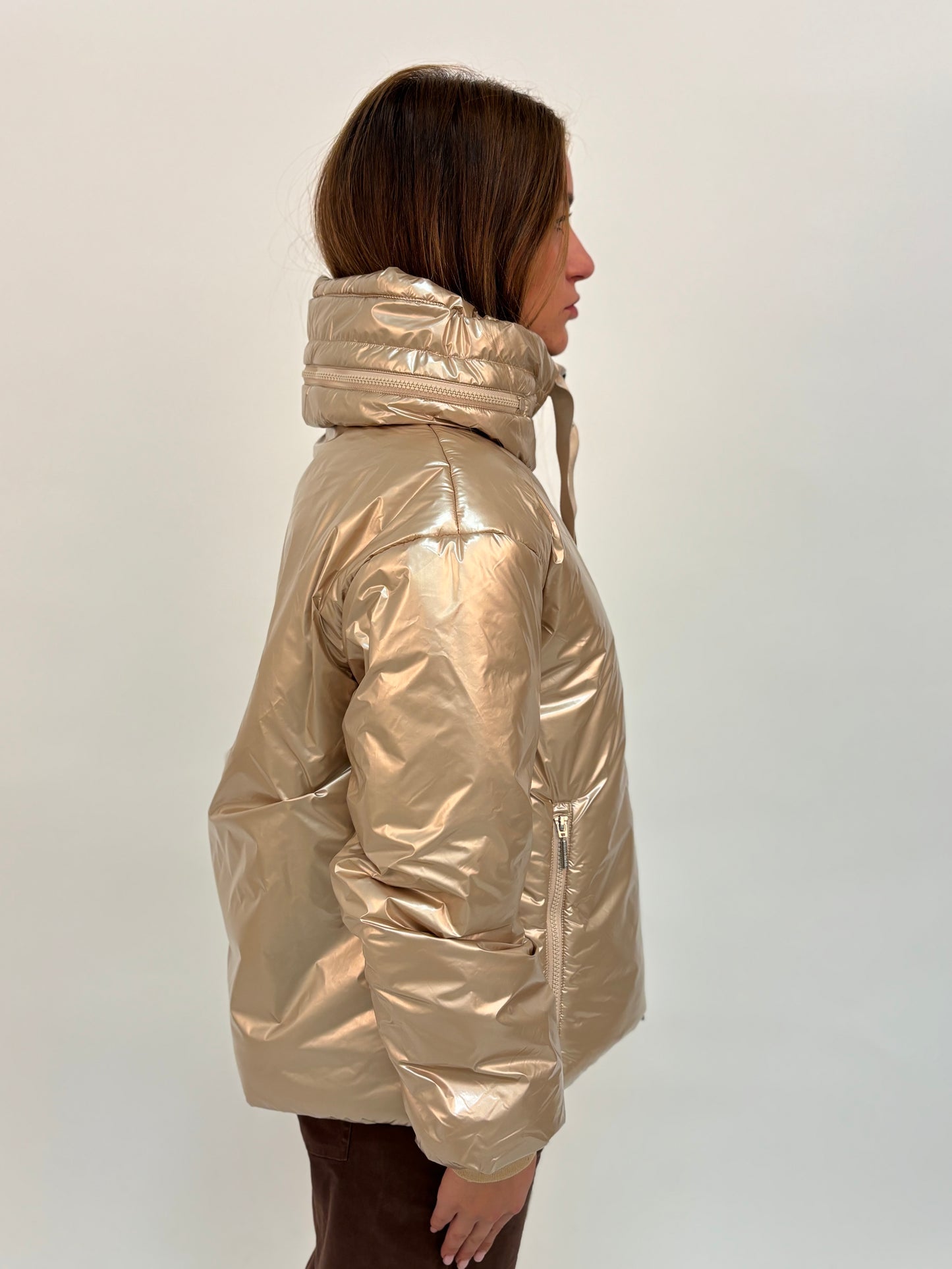 FREEDOMDAY piumino corto ecodown con cappuccio ORO