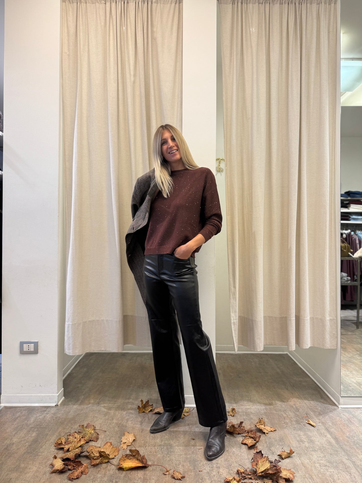 Molly Bracken Pantalone palazzo ecopelle NERO