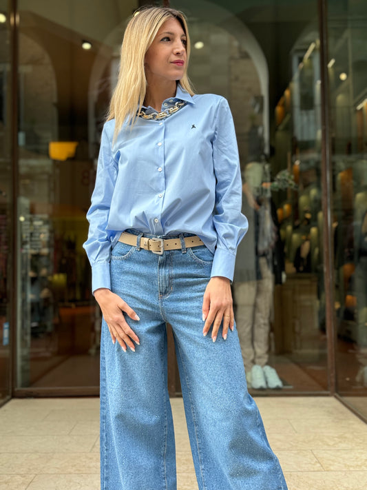 PATRIZIA PEPE camicia con spacco dietro cotone CELESTE