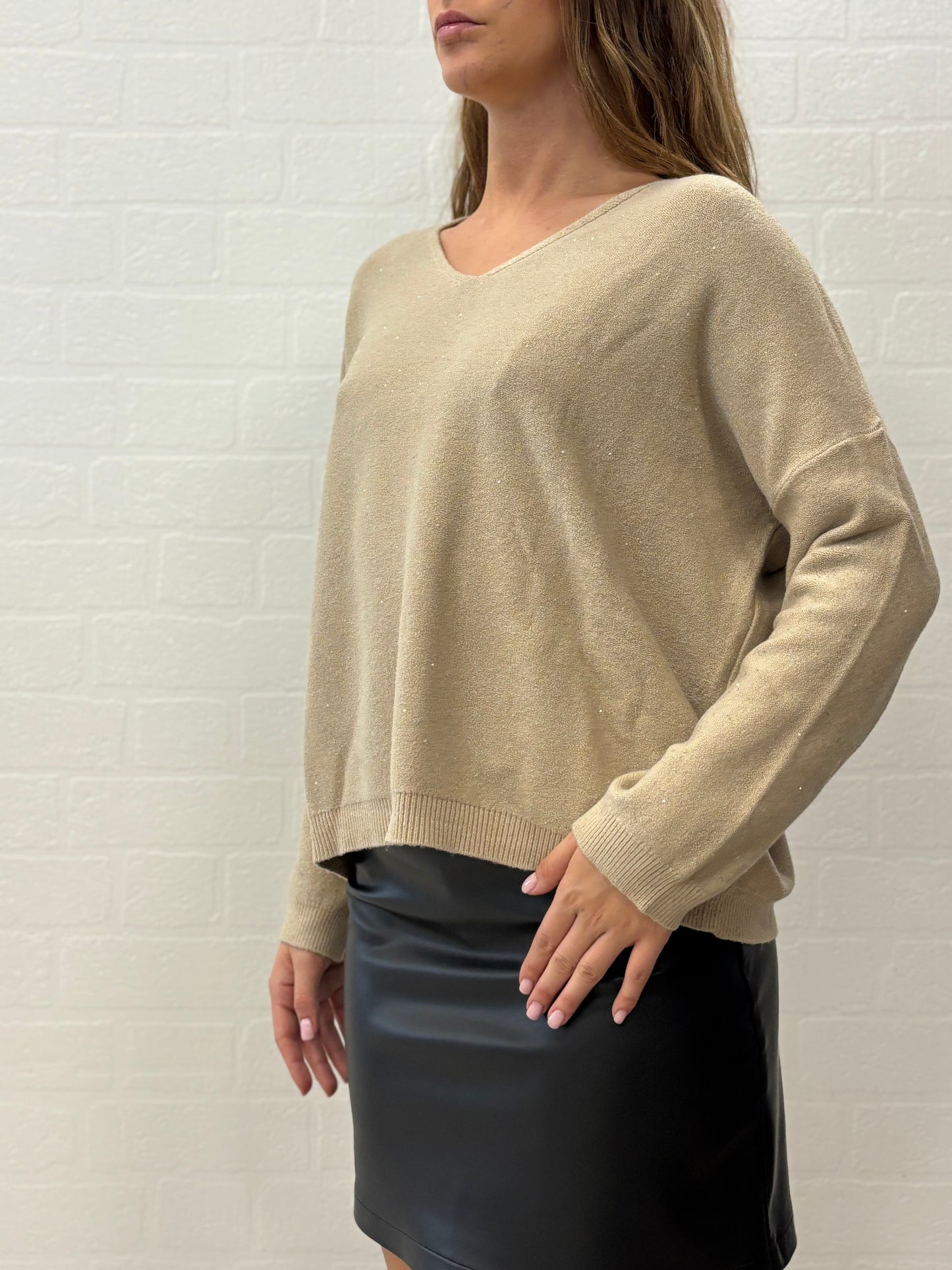 Griffai Maglia over con paillettes argento collo V BEIGE
