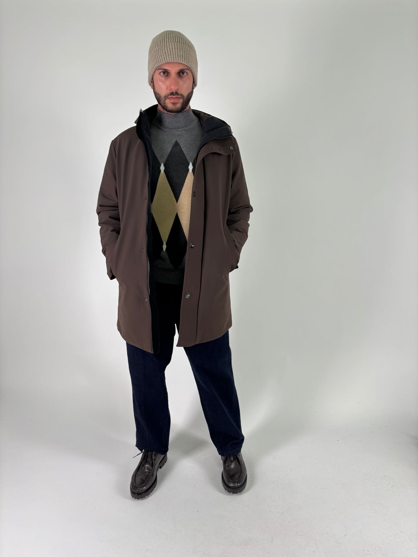 Heskimo Parka softshell con bottoni a vista MARRONE