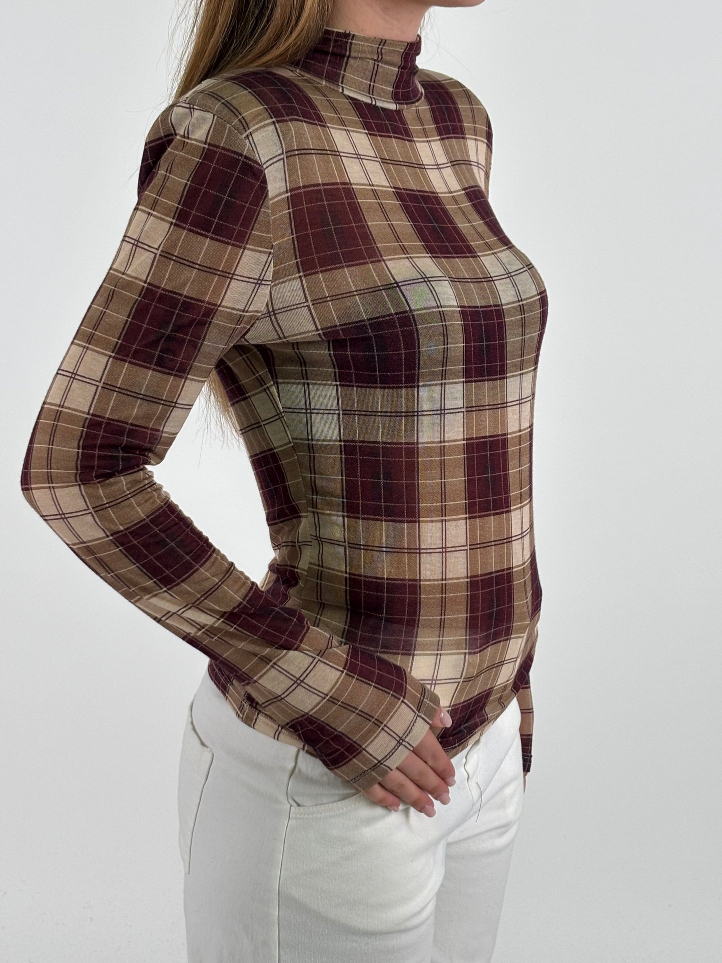 Haveone Maglia ml con collo a scacchi BEIGE/BORDEAUX