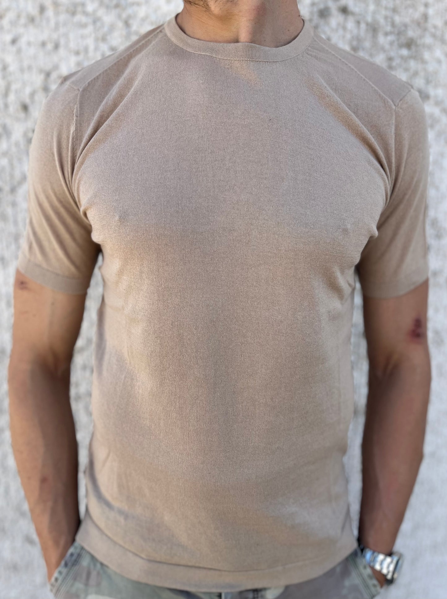 loft88 maglia manica corta in filo di cotone BEIGE