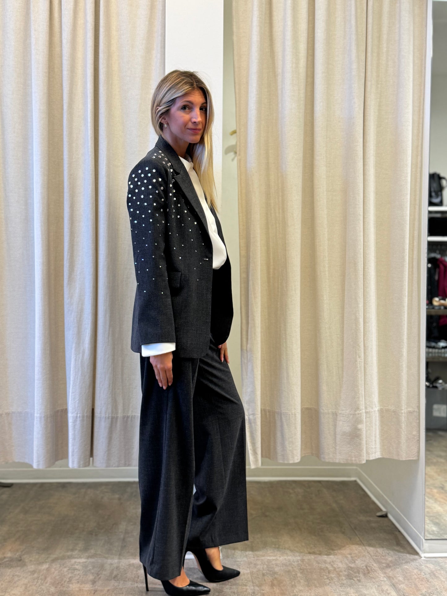 Relish Camicia ml colletto, finta coperta e polsini in raso PANNA