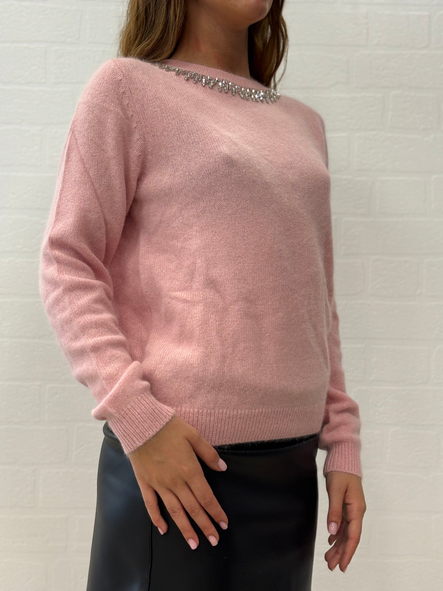 Kocca Maglia girocollo gioiello angora/lana ROSA